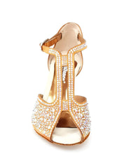 Carica immagine nella Galleria, MIRIAM Temptation Plus (L6) - Scarpa Da Donna in Raso Bronzo Tan Con Swarovski Boreali e Tacco a Rocchetto Wish Dance Shop