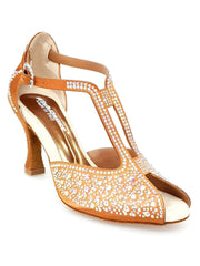 Carica immagine nella Galleria, MIRIAM Temptation Plus (L6) - Scarpa Da Donna in Raso Bronzo Tan Con Swarovski Boreali e Tacco a Rocchetto Wish Dance Shop