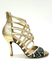 Load image into Gallery viewer, Wishdance 161 Sandalo da Donna in pelle Oro con tomaia in Maculato