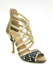 Carica immagine nella Galleria, Wishdance 161 Sandalo da Donna in pelle Oro con tomaia in Maculato