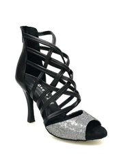 Load image into Gallery viewer, Wishdance 161 Sandalo da Donna in vera Pelle Nera con tomaia Multicolor