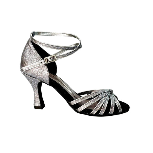 Scarpa da ballo Wishdance Pepa in glitter carbon con 6 fascette, scarpa da donna per danza e performance.