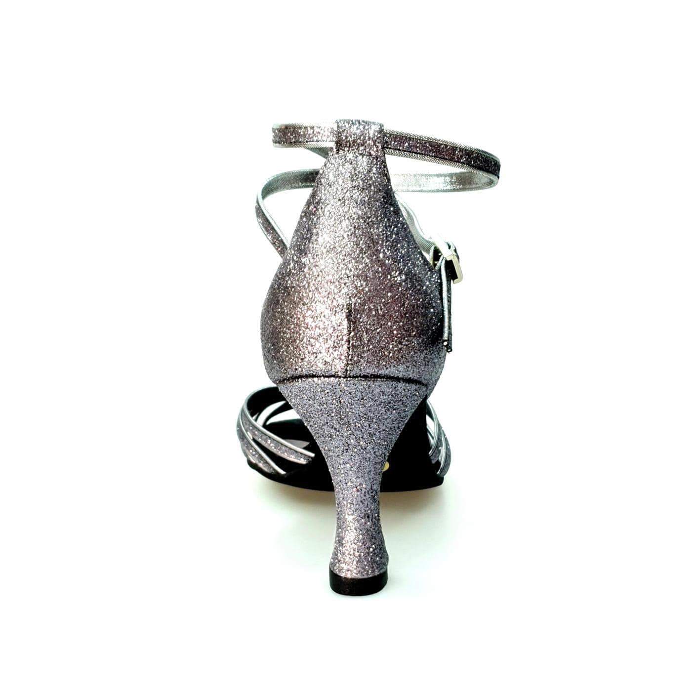 Scarpa da ballo Wishdance Pepa 210/6 in glitter carbon con 6 fascette, donna, elegante e brillante, ideale per danza e performance