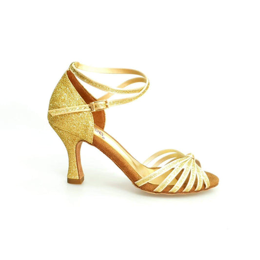 Scarpa da ballo Wishdance Pepa 210/6 in glitter oro con fascette, calzatura elegante per danza donna
