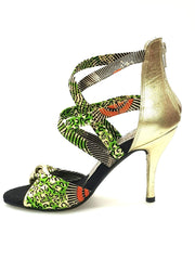 Load image into Gallery viewer, Wishdance 359 Sandalo da Donna in tessuto Golden Wax Verde/Arancio