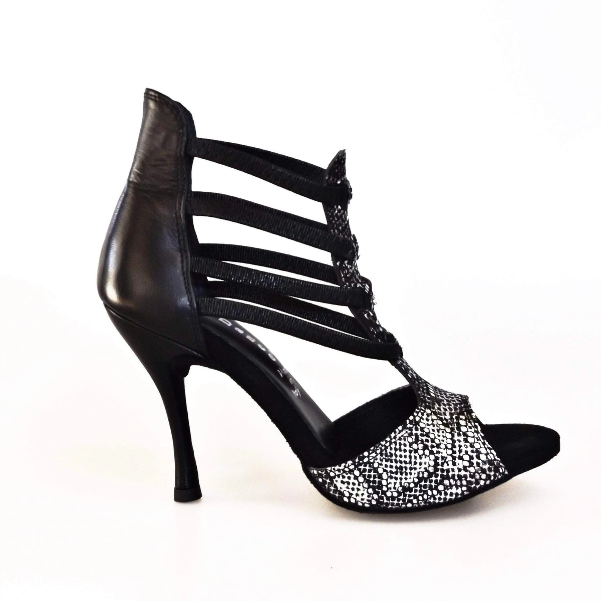 Sandalo donna Lilith 460 Wishdance in pitone silver con tallone e tacco in pelle nera, elegante e alla moda