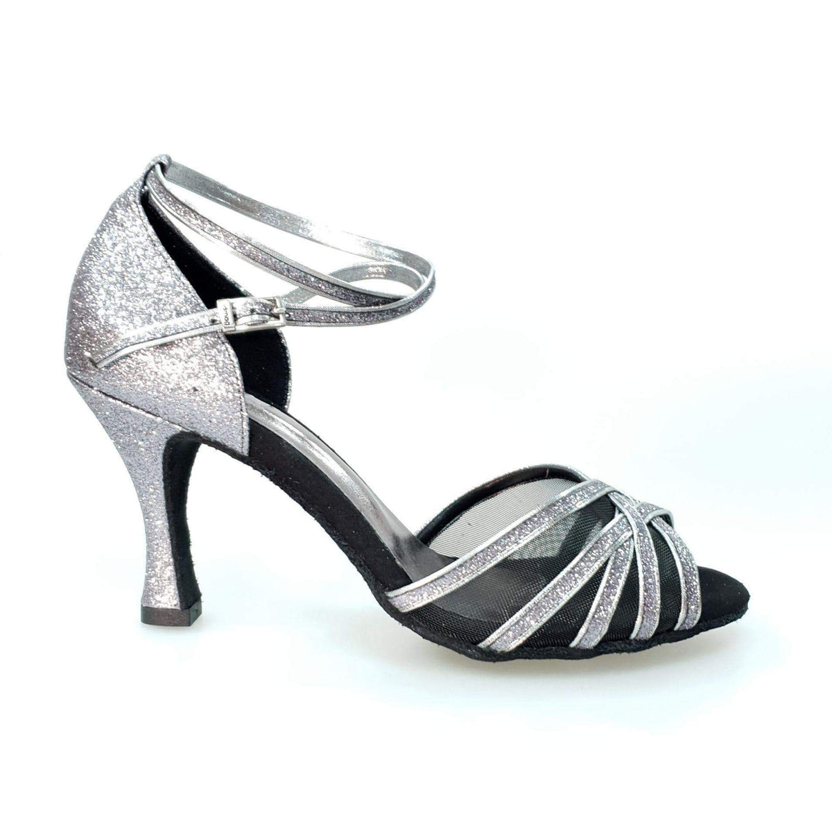 Scarpa da ballo Wishdance Alyssa (567L) Glitter Carbon Grigio con dettagli in retina nera, ideale per danza e performance.