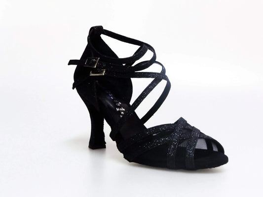 Scarpa da donna Wishdance Melany QD in glitter nero con dettagli in retina e cuscino memorex, elegante e confortevole.
