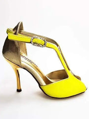 Carica immagine nella Galleria, Wishdance Fascino - Scarpa da Donna in Camoscio Giallo e Lurex Oro
