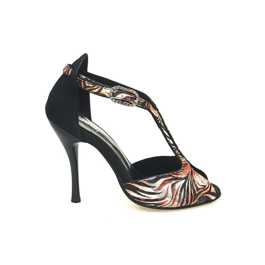 Scarpa donna Wishdance Fascino (401) in jungla rosso con tallone in camoscio nero, dettaglio elegante e colorato