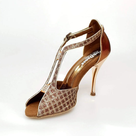 Scarpa donna Wishdance Fascino (401) in net glitter e lurex bronzo, elegante calzatura con dettagli lucidi e raffinati.