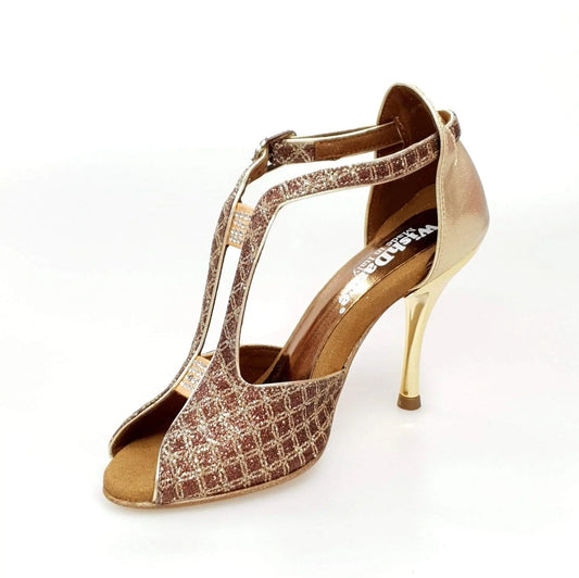 Scarpa da Donna in Net Glitter e Lurex Oro Fascino Wish Dance, vista laterale