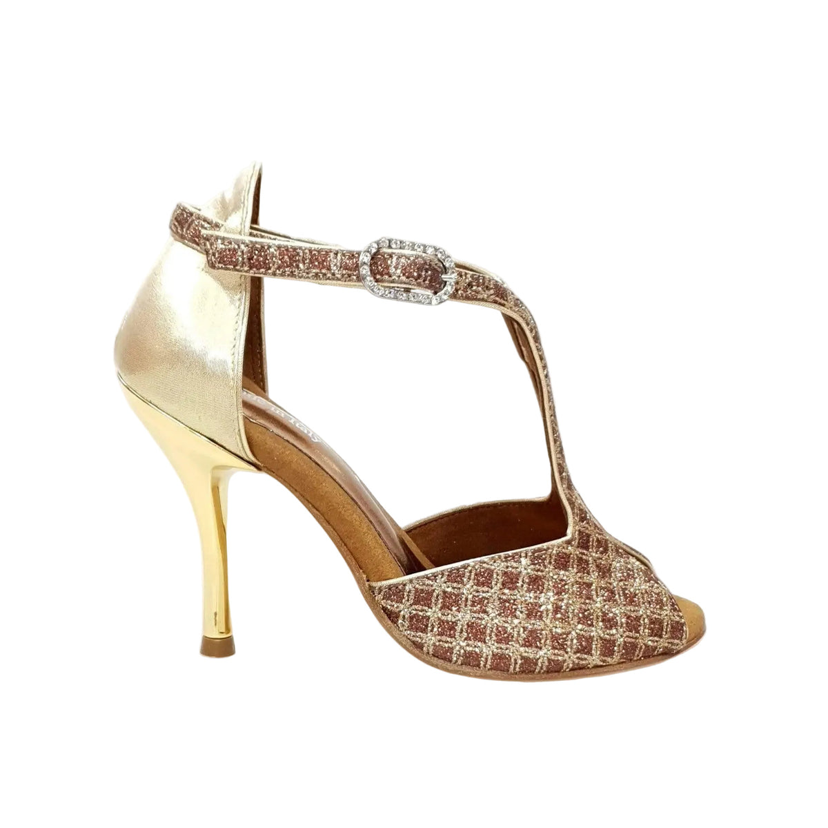 Scarpa da donna Wishdance Fascino (401) in rete glitter e lurex oro, elegante e brillante, con dettaglio lucido.