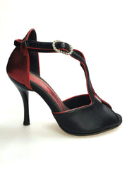 Load image into Gallery viewer, Wishdance Fascino - Scarpa da Donna in Pelle Nera con Tallone in Lurex Rossa
