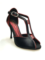 Load image into Gallery viewer, Wishdance Fascino - Scarpa da Donna in Pelle Nera con Tallone in Lurex Rossa