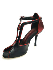 Load image into Gallery viewer, Wishdance Fascino - Scarpa da Donna in Pelle Nera con Tallone in Lurex Rossa