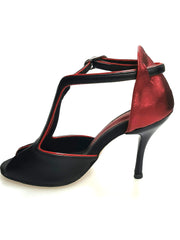 Load image into Gallery viewer, Wishdance Fascino - Scarpa da Donna in Pelle Nera con Tallone in Lurex Rossa