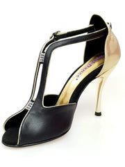 Carica immagine nella Galleria, Wishdance Fascino - Scarpa da Donna in Pelle Nera e Lurex Oro