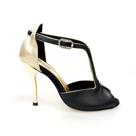 Scarpa da Donna in Pelle Nera e Lurex Oro ELIDE Wish Dance, vista laterale