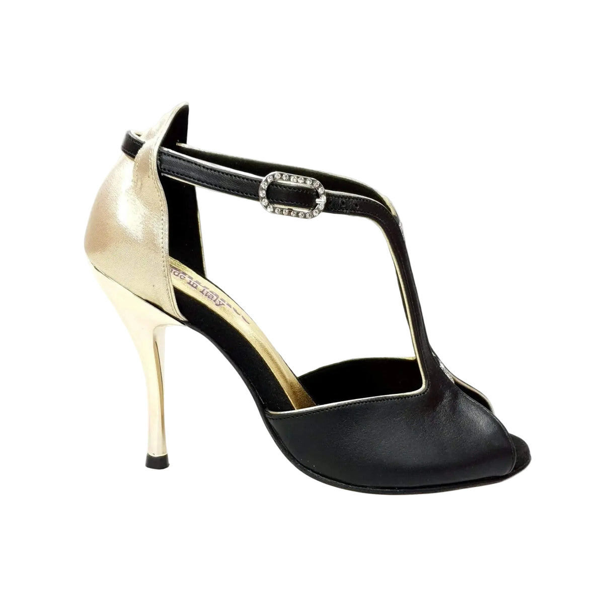 Scarpa da Donna in Pelle Nera e Lurex Oro ELIDE Wish Dance, vista laterale