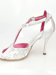 Load image into Gallery viewer, Wishdance Fascino - Scarpa da Donna in Pizzo Bianco e Tallone Lurex Argento