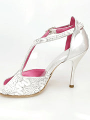 Carica immagine nella Galleria, Wishdance Fascino - Scarpa da Donna in Pizzo Bianco e Tallone Lurex Argento