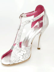 Carica immagine nella Galleria, Wishdance Fascino - Scarpa da Donna in Pizzo Bianco e Tallone Lurex Argento