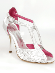 Load image into Gallery viewer, Wishdance Fascino - Scarpa da Donna in Pizzo Bianco e Tallone Lurex Argento