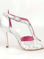 Load image into Gallery viewer, Wishdance Fascino - Scarpa da Donna in Pizzo Bianco e Tallone Lurex Argento
