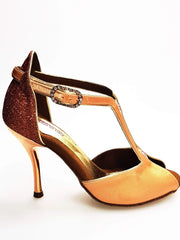 Carica immagine nella Galleria, Wishdance Fascino - Scarpa da Donna in Raso Carne e Glitter Tan