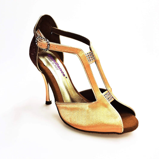 Scarpa da donna Wishdance ELIDE (401) in raso di seta carne e glitter tan, con tacco elegante e dettagli raffinati