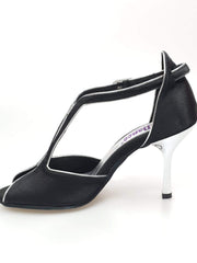 Carica immagine nella Galleria, Wishdance Fascino - Scarpa da Donna in Raso Nero con Profili Argento