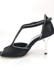 Carica immagine nella Galleria, Wishdance Fascino - Scarpa da Donna in Raso Nero con Profili Argento