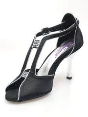 Carica immagine nella Galleria, Wishdance Fascino - Scarpa da Donna in Raso Nero con Profili Argento