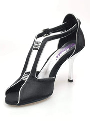 Carica immagine nella Galleria, Wishdance Fascino - Scarpa da Donna in Raso Nero con Profili Argento