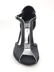 Carica immagine nella Galleria, Wishdance Fascino - Scarpa da Donna in Raso Nero con Profili Argento