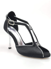 Carica immagine nella Galleria, Wishdance Fascino - Scarpa da Donna in Raso Nero con Profili Argento