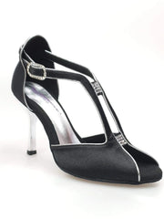Carica immagine nella Galleria, Wishdance Fascino - Scarpa da Donna in Raso Nero con Profili Argento