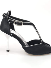 Carica immagine nella Galleria, Wishdance Fascino - Scarpa da Donna in Raso Nero con Profili Argento