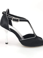 Carica immagine nella Galleria, Wishdance Fascino - Scarpa da Donna in Raso Nero con Profili Argento