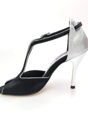 Carica immagine nella Galleria, Wishdance Fascino - Scarpa da Donna in Raso Nero e Lurex Argento