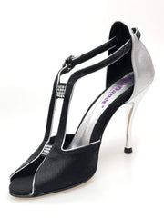 Carica immagine nella Galleria, Wishdance Fascino - Scarpa da Donna in Raso Nero e Lurex Argento