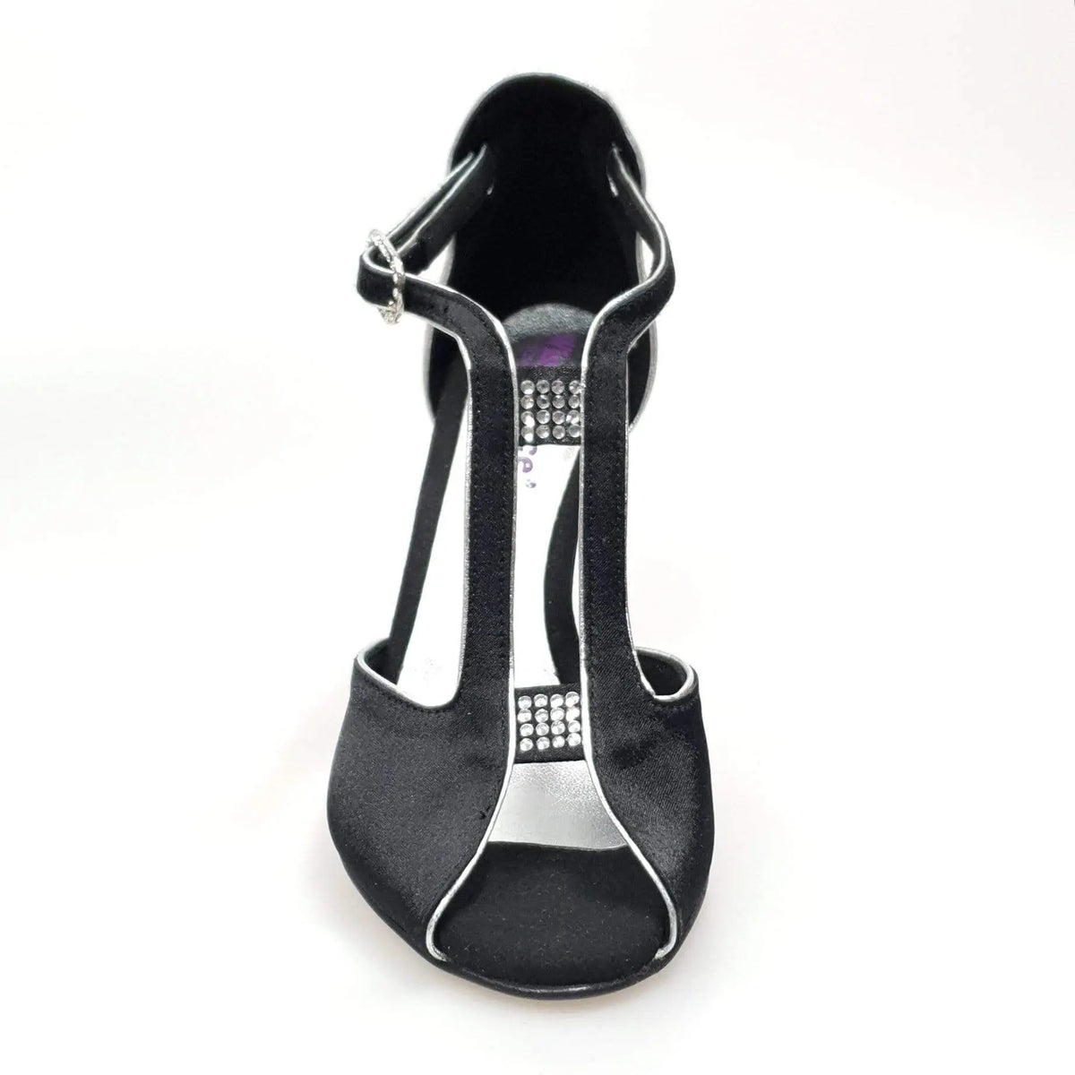 Scarpa da donna Wishdance ELIDE (401) in raso nero e lurex argento, con tacco elegante e finiture lucide
