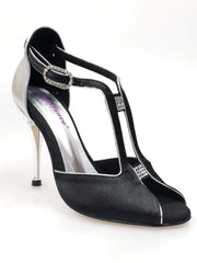 Carica immagine nella Galleria, Wishdance Fascino - Scarpa da Donna in Raso Nero e Lurex Argento
