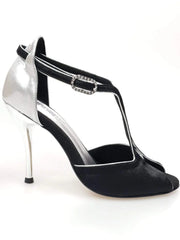 Carica immagine nella Galleria, Wishdance Fascino - Scarpa da Donna in Raso Nero e Lurex Argento