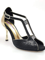 Carica immagine nella Galleria, Wishdance Fascino - Scarpa da Donna in Sofia Nero e Lurex Oro