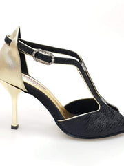 Carica immagine nella Galleria, Wishdance Fascino - Scarpa da Donna in Sofia Nero e Lurex Oro