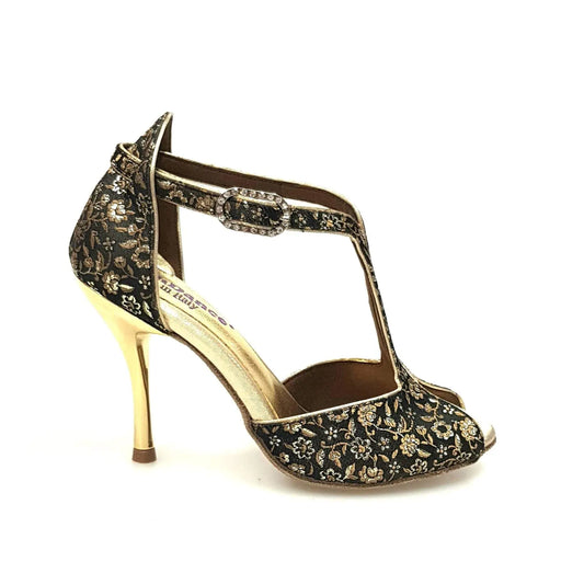 Scarpa donna Fascino (401) in tessuto veneziano fiorato oro, modello elegante e raffinato di Wishdance