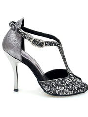 Load image into Gallery viewer, Wishdance Fascino - Scarpa da Donna in tessuto Fiorato Silver e Tallone in Glitter CDF