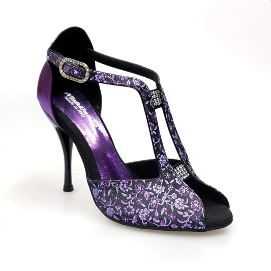 Scarpa da donna Wishdance Fascino (401) in tessuto fiorato viola con dettagli in lurex viola, tallone in lurex brillante.